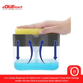 2 in 1 Soap Dispenser for Bathroom | Dishwasher Liquid Holder | Liquid Dispenser Pump With Sponge Holder Kitchen Sink Accessories Items (Multi-Color)