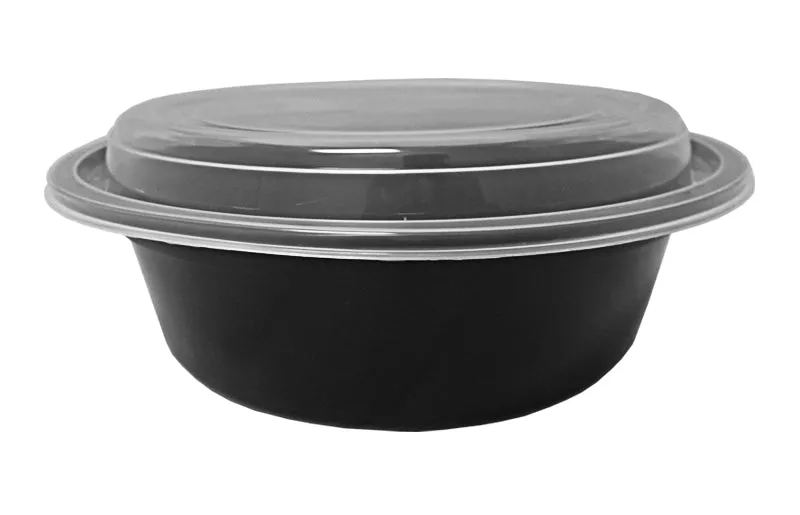 32 oz. Round Black 7" Container w/Lid Combo 150/CS