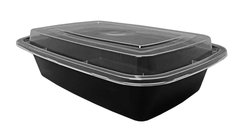 38 oz. Rectangular Black Container w/Lid Combo 50/PK