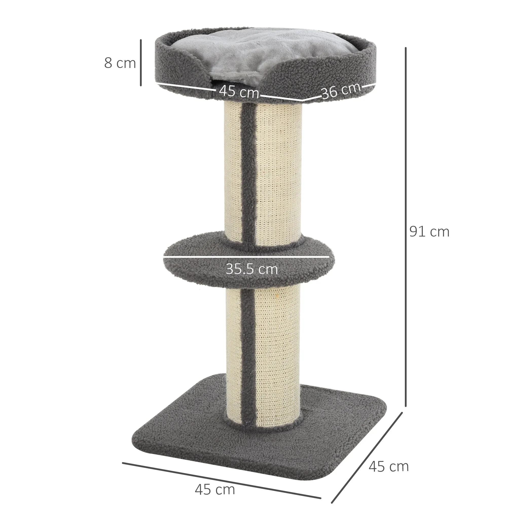 91cm Cat Tree for Indoor Cats Kitten Activity Center Play Tower Perches Sisal Scratching Post Lamb Cashmere Grey