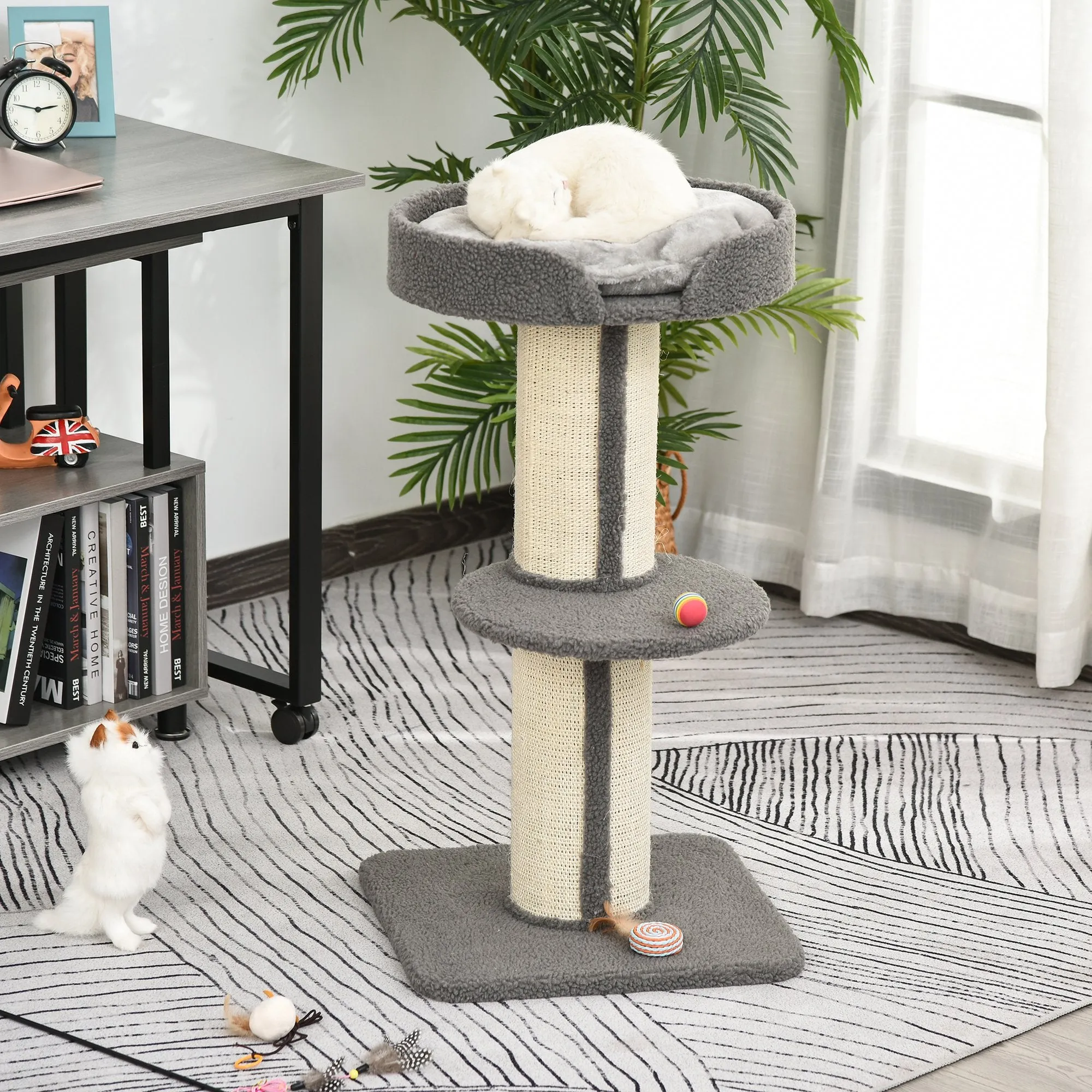 91cm Cat Tree for Indoor Cats Kitten Activity Center Play Tower Perches Sisal Scratching Post Lamb Cashmere Grey