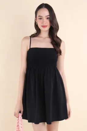 BEA PLEATED BABYDOLL DRESS IN BLACK