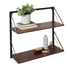 Black/Walnut Modern 2-Tier Wall Shelf with Easy to Hang Design