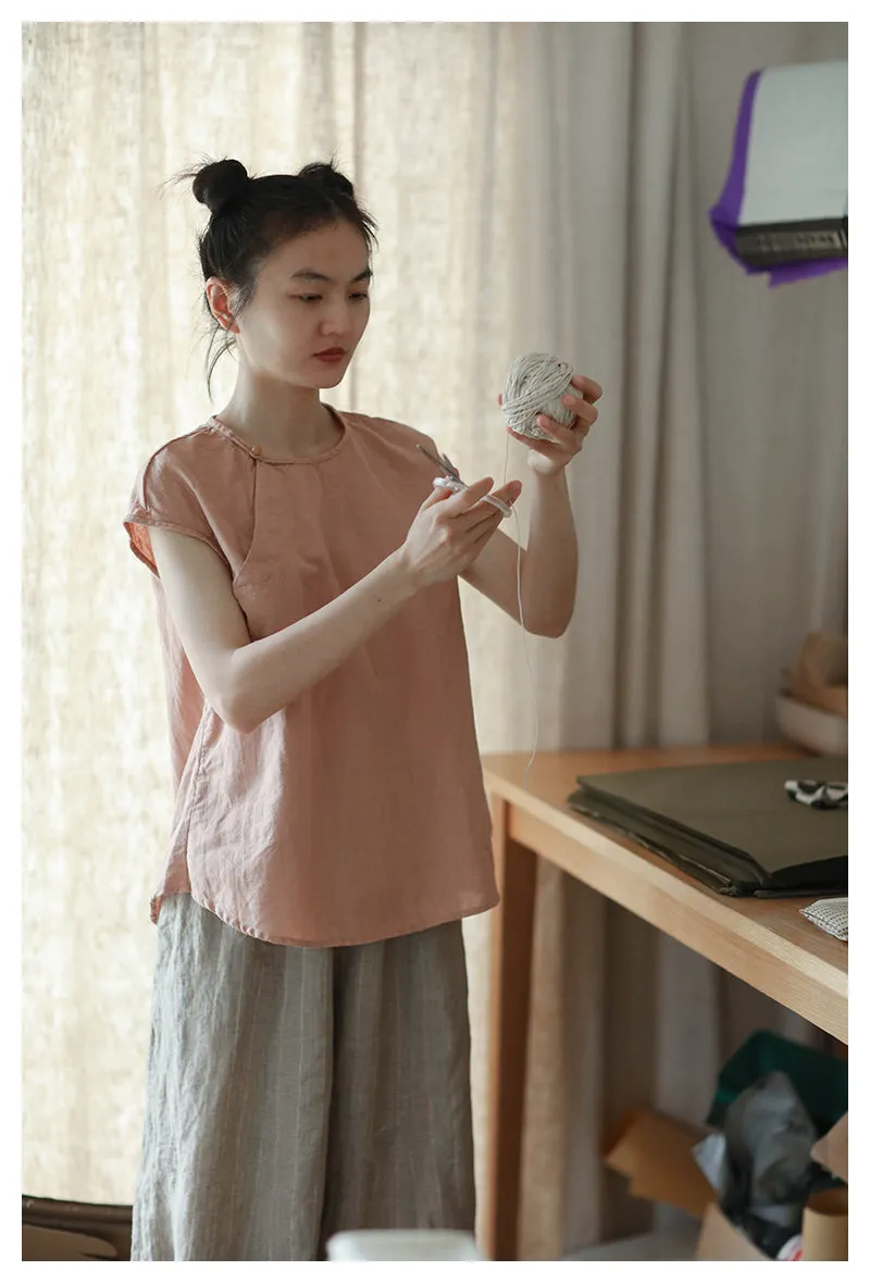 Cap Sleeve Cheongsam Top (Blush)