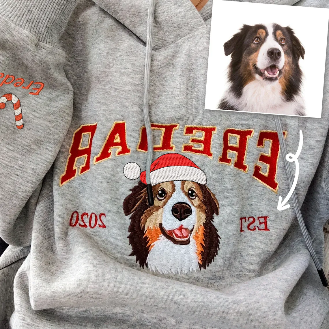 Christmas Embroidered Pet Dog Cat Photo Hoodie Sweatshirt T-Shirt