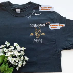 Custom Doberman Dog Mom Embroidered Collar Shirt, Personalized Shirt with Dog Name, Unique Gifts For Doberman Lovers