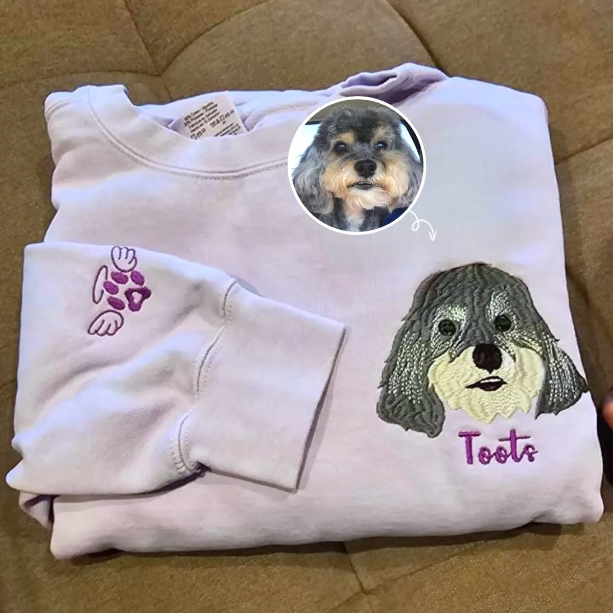 Custom Dog Embroidered Sweatshirt from Photo, Personalized Dog Lover Sweatshirt with Dog Face