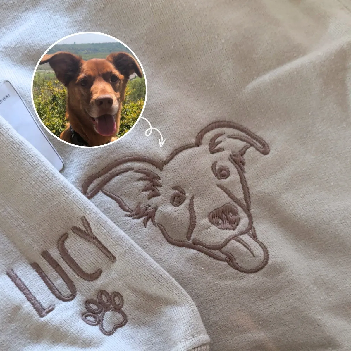 Custom Dog Embroidered Sweatshirt from Photo, Personalized Dog Lover Sweatshirt with Dog Face