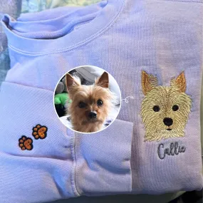 Custom Dog Embroidered Sweatshirt from Photo, Personalized Dog Lover Sweatshirt with Dog Face