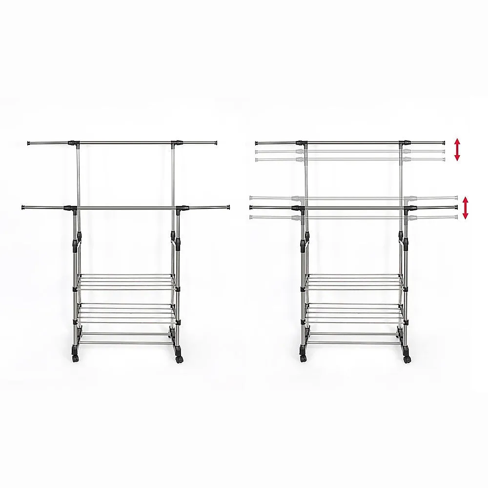 Heavy Duty Double Bar Garment Rack, Adjustable Steel, Mobile