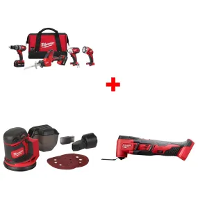 Milwaukee 2695-24 M18 4-Tool Combo Kit w/ FREE M18 Orbit Sander & Multi-Tool