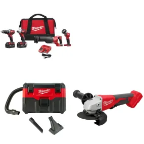 Milwaukee 2696-24 M18 4-Tool Combo Kit W/ FREE 0880-20 18V Vacuum & Grinder