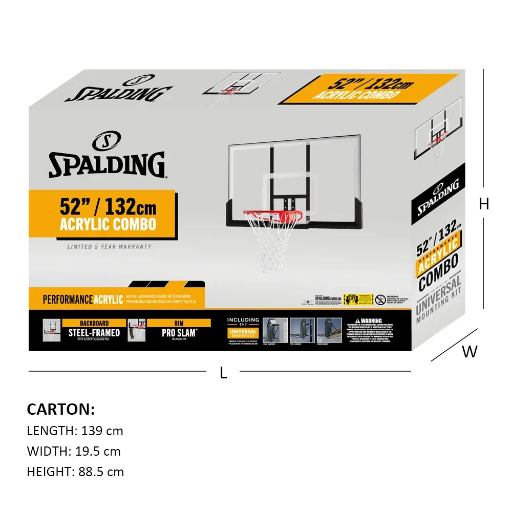 Spalding 52 inch Acrylic Backboard with Mounting Brackets