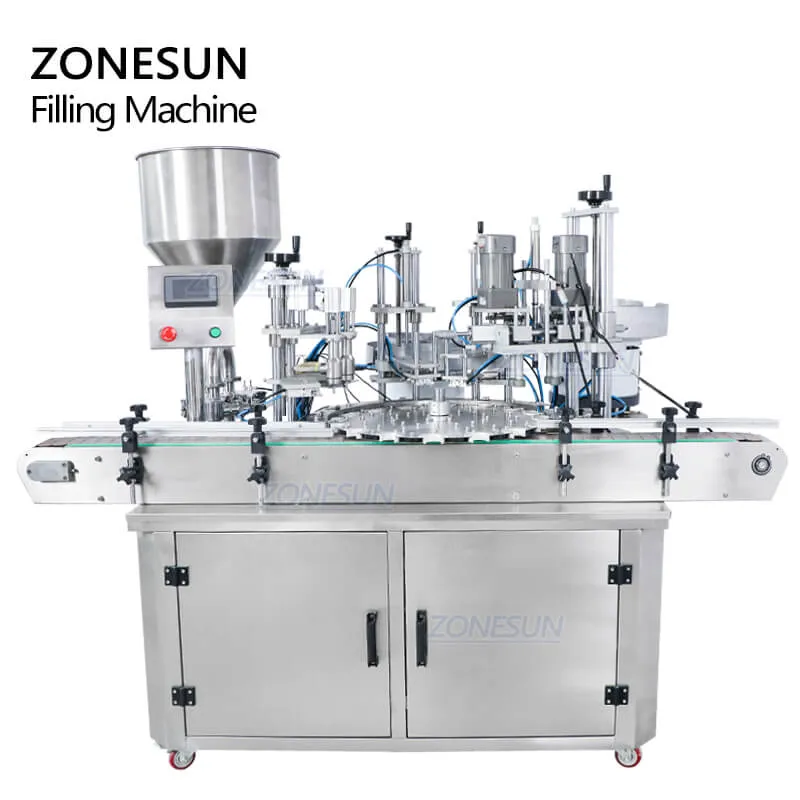 ZONESUN Rotary 4 In 1 Automatic Essential Oil Vial Bottle Filling And Capping Machines