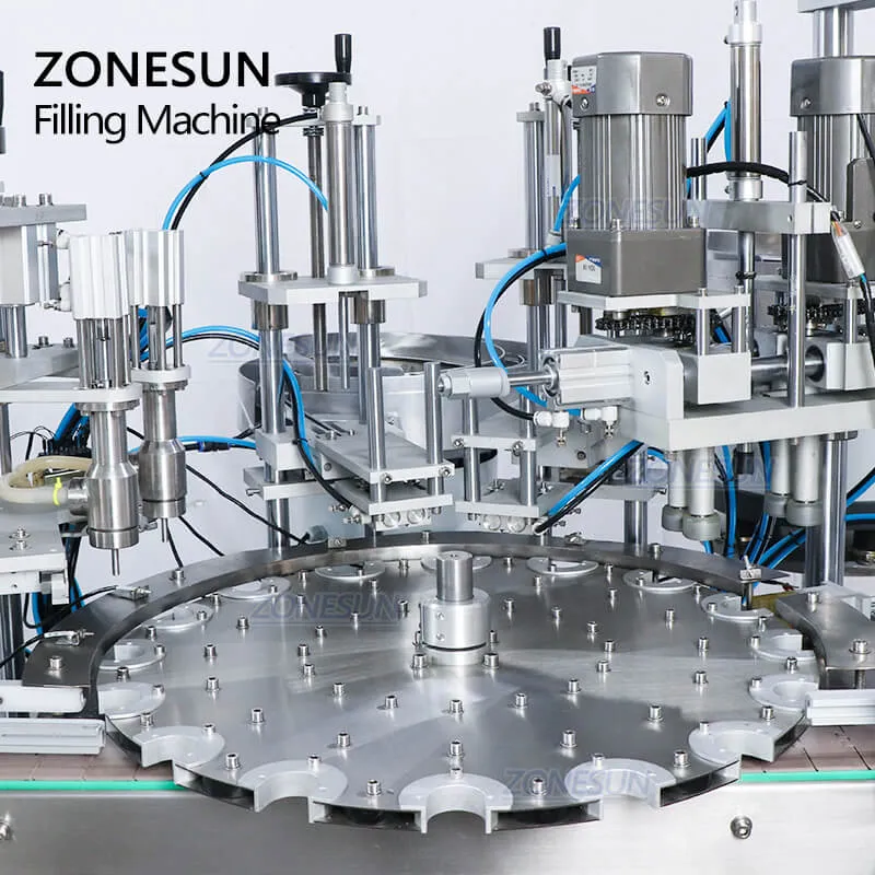 ZONESUN Rotary 4 In 1 Automatic Essential Oil Vial Bottle Filling And Capping Machines