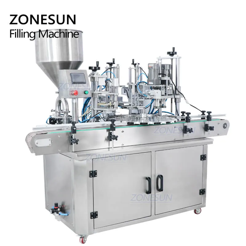 ZONESUN Rotary 4 In 1 Automatic Essential Oil Vial Bottle Filling And Capping Machines