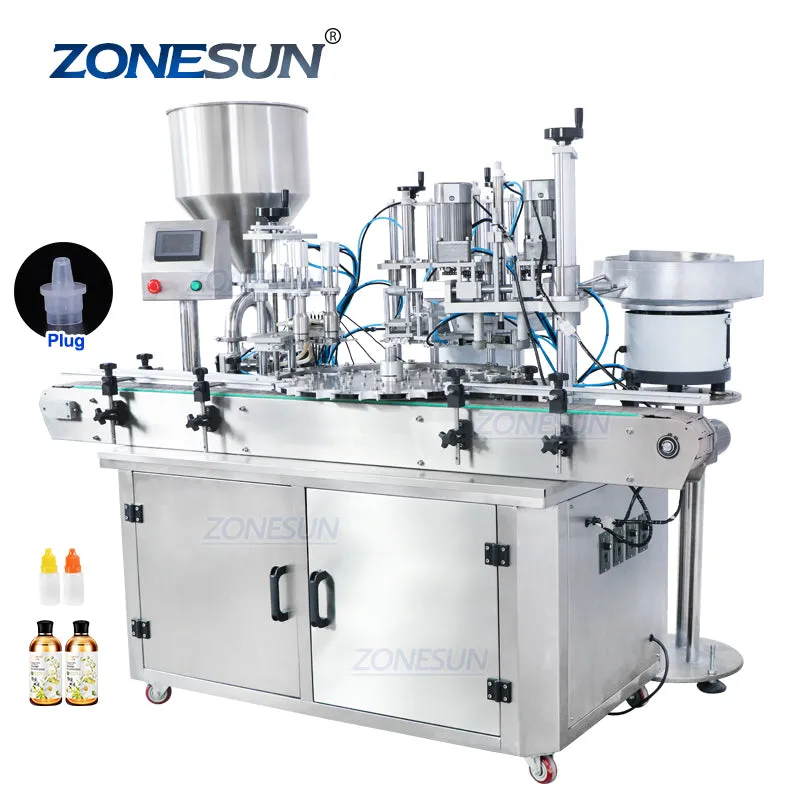 ZONESUN Rotary 4 In 1 Automatic Essential Oil Vial Bottle Filling And Capping Machines