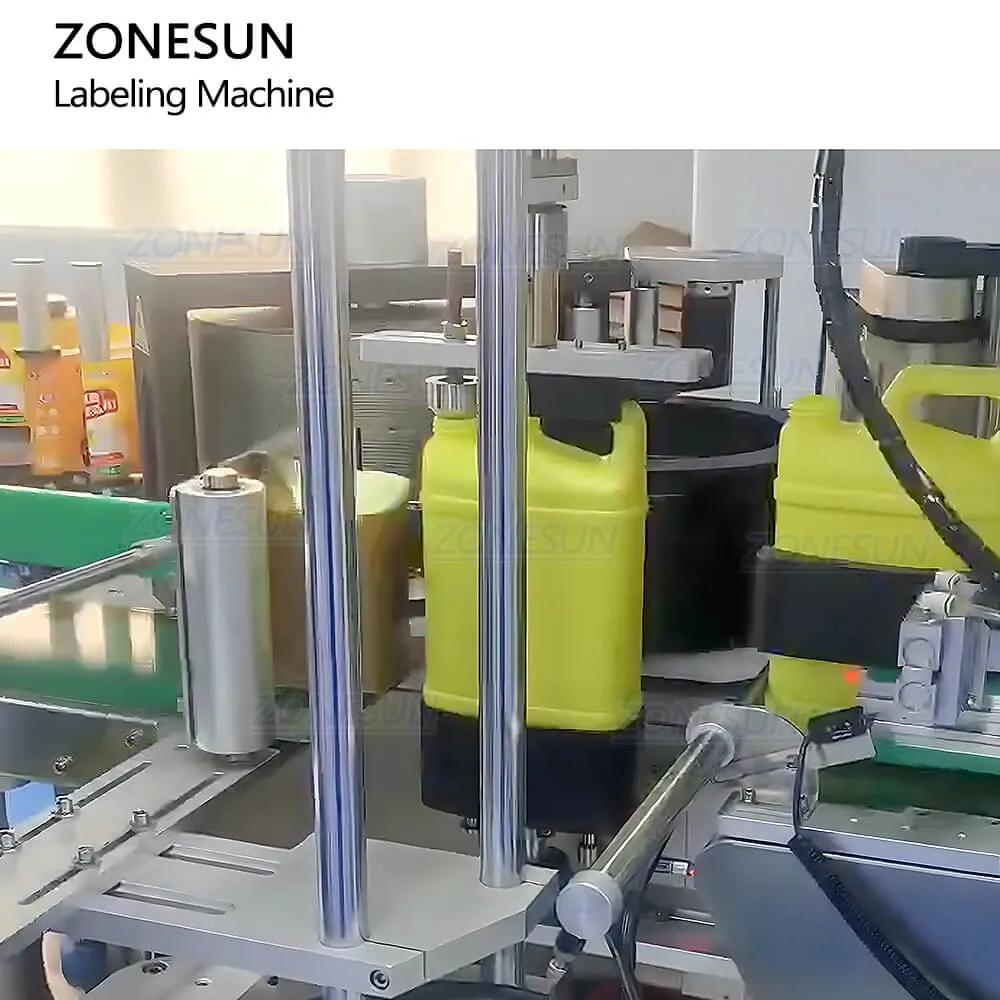 ZONESUN ZS-GTB12S Automatic Dish Detergent Square F-style Bottle Full Wrap-aound Hot Melt Glue Labeling Machine